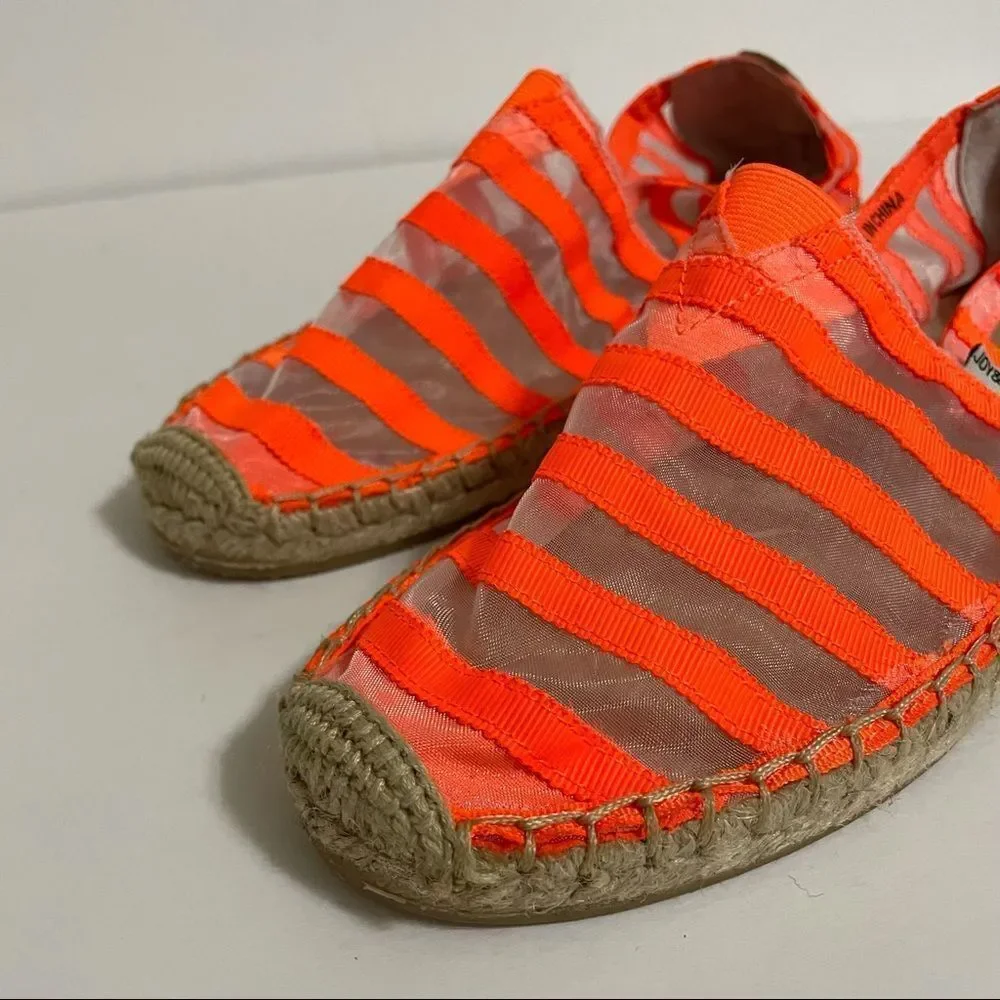 Jay & Mario Neon Orange Striped Sheer Mesh Slip On Espadrilles Size 8 New